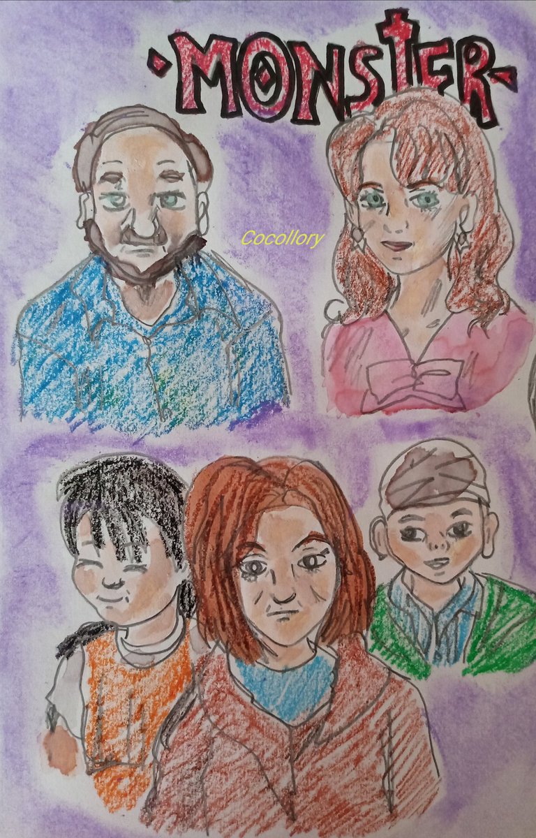 JCocollory's tweet photo. Monster (Minor characters)
1-Milan Koláš. 
2-Tenma's date.
3-Hugo's daughter. 
4-Lunge's ex wife. 
5-Martin (kid). 
#MONSTER #monsteranime #monstermanga #MilanKolas #MilanKoláš  #naokiurasawa #minorcharacters
#heinrichlunge #watercolor #crayon #monsterfanart #monsternaokiurasawa https://t.co/paCUD5cqAC