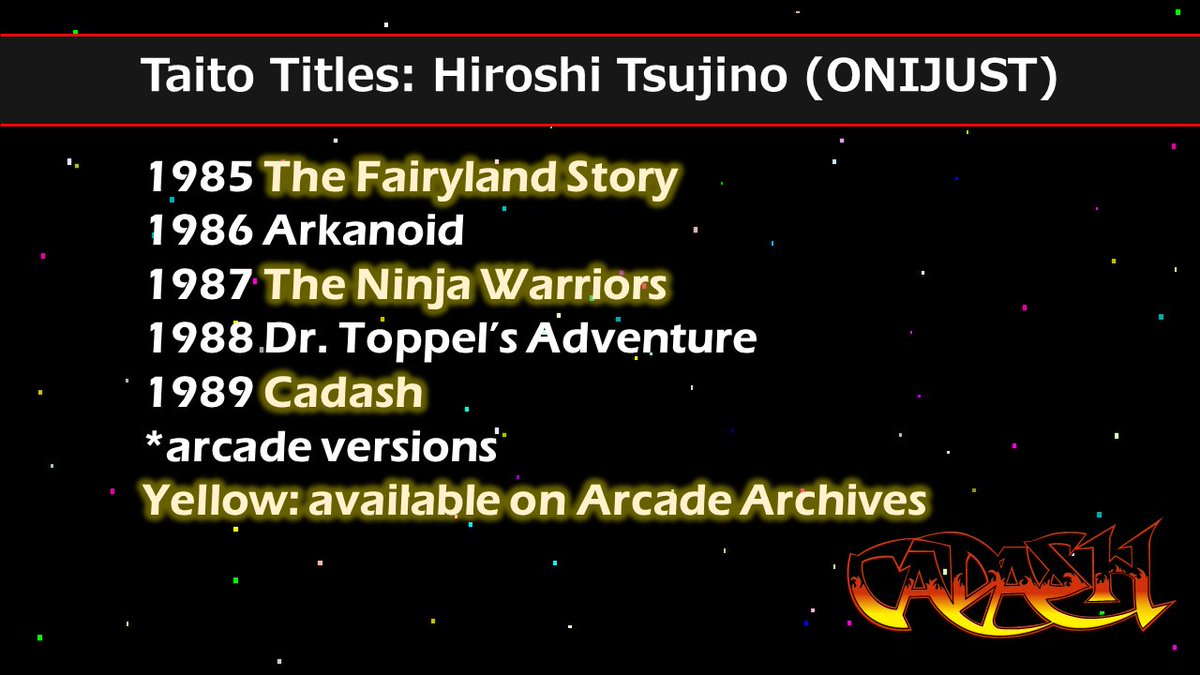 TaitoCorp's tweet photo. Game designer and artist, Hiroshi Tsujino was childhood friends with Akira Fujita (Darius, Arkanoid etc), and they joined Taito together.
He worked on several classic games, his first being #TheFairylandStory and actually designed the logo for Fujita-san's #Raimais!

#TaitoTrivia https://t.co/bycUSuilIg
