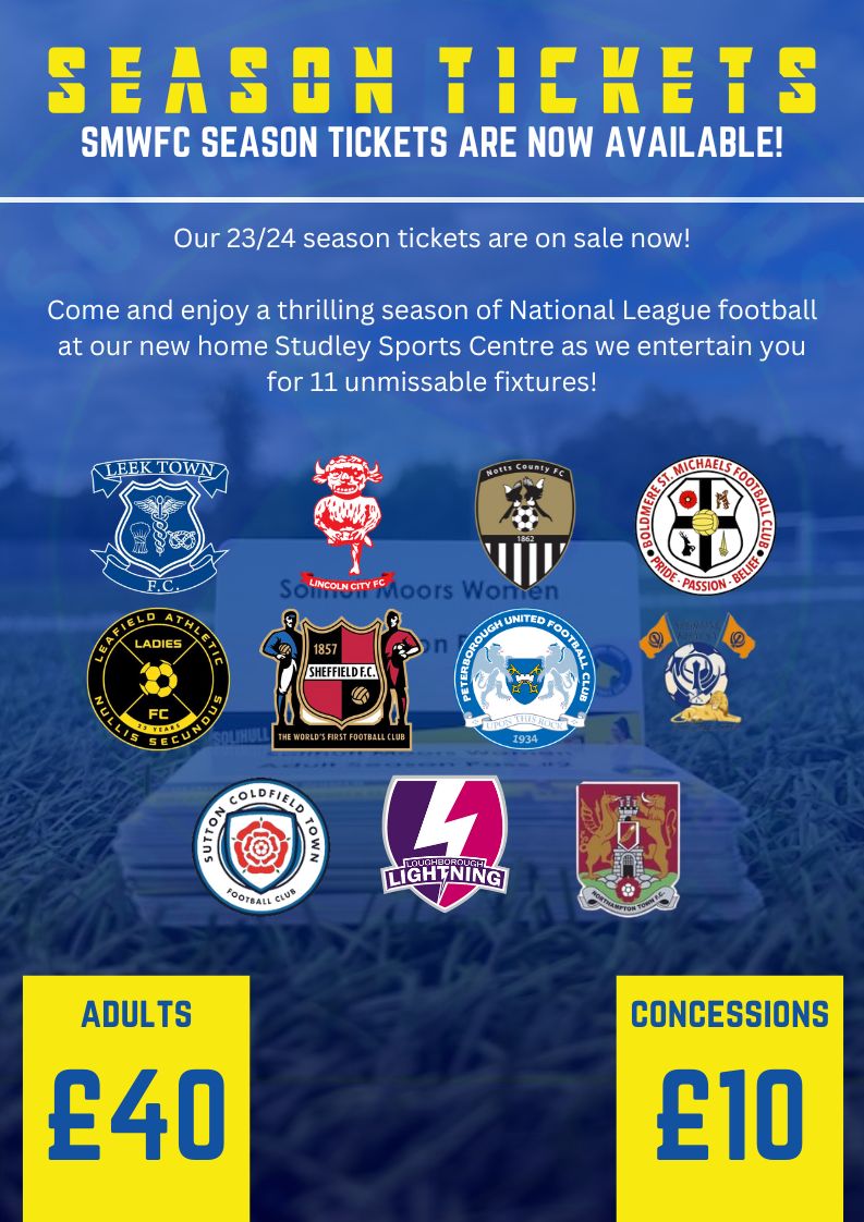 Calling all football fans, Don't miss out on our action-packed @FAWNL campaign. Get your season tickets now and secure your spot for all the thrilling matches ahead. You can purchase your season ticket at the game tomorrow or contact smwfc.tickets@solihullmoorsfc.co.uk