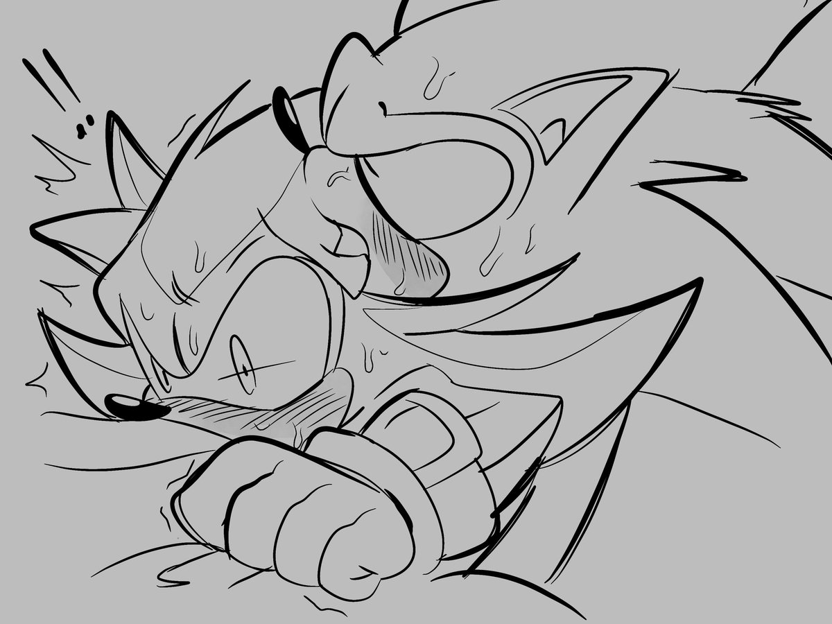 😺 "Sonic biting Shadow's ears during their little.. session LMAO (I headcanon his ears are extremely sensitive)"
💙↑🖤↓
Yes I also think he is very sensitive.
 and Sonics got that little werehog in him rn, he's never usually this aggressive 

[🔞Explicit] #Sonadow