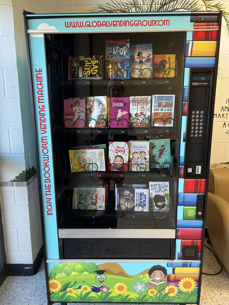 WhitneyUmbarger's tweet photo. Highlights of my Friday. I love being a literacy coach…and YES, that is a BOOK vending machine that I get to stock for our kids. @PES_PantherNews @literacypodcast @DFISHERSDSU https://t.co/T9QYHrIDJP