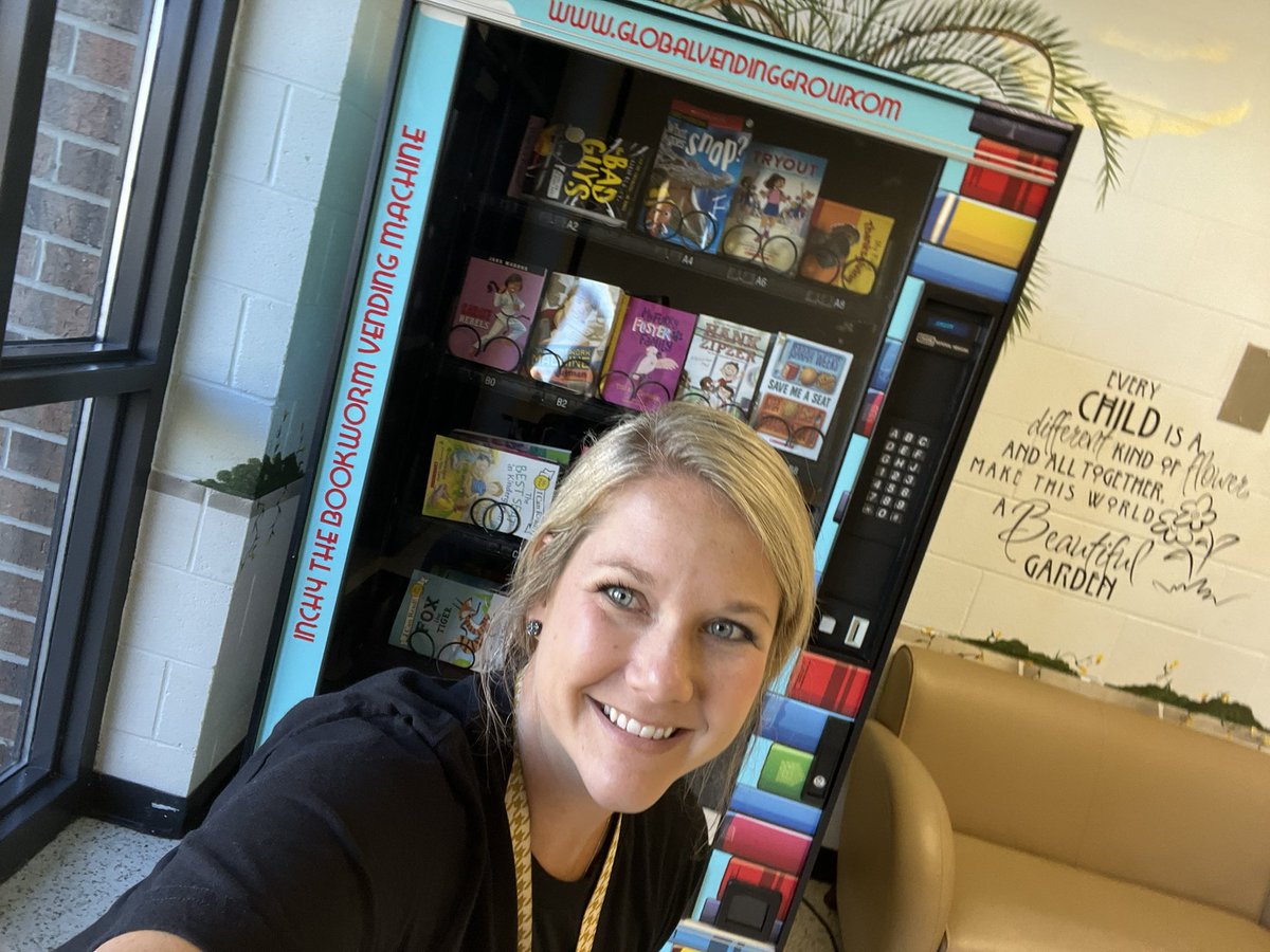 WhitneyUmbarger's tweet photo. Highlights of my Friday. I love being a literacy coach…and YES, that is a BOOK vending machine that I get to stock for our kids. @PES_PantherNews @literacypodcast @DFISHERSDSU https://t.co/T9QYHrIDJP