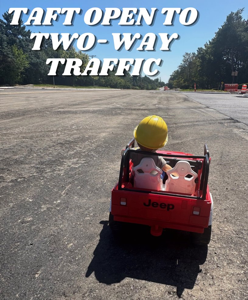 We've got some good news going into the weekend! Taft Road is now open to two-way traffic! 🎉 🎉 🎉 

The final lift or wearing course of asphalt will be placed under flag control. A big thank you to everyone for their patience during this project. Enjoy the holiday weekend!