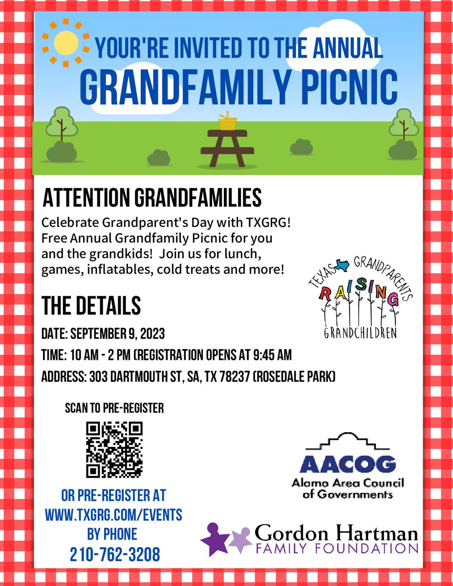 Attention Grandfamilies: Celebrate Grandparent's Day at the Free Grandfamily Picnic! September 9 at Rosedale Park from 10am-2pm
