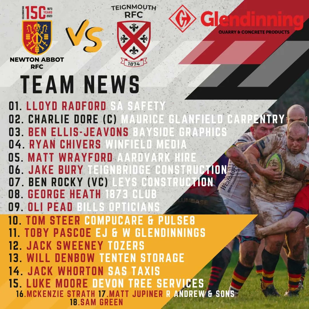 NewtonAbbotRFC's tweet photo. π TEAM NEWS π
Here is your All Whites Mens team who face Teignmouth tomorrow.
SUPER SATURDAY.....
π Tomorrow Sat 2nd
β° 3pm
π Main Westaway Sausages pitch
πΊ Bar will be open from midday.
πΈBusta Groove Groov
#OneClub #OneCommunity #NARFC #MensRugby #Teignmouth https://t.co/3F2DWpVwxr
