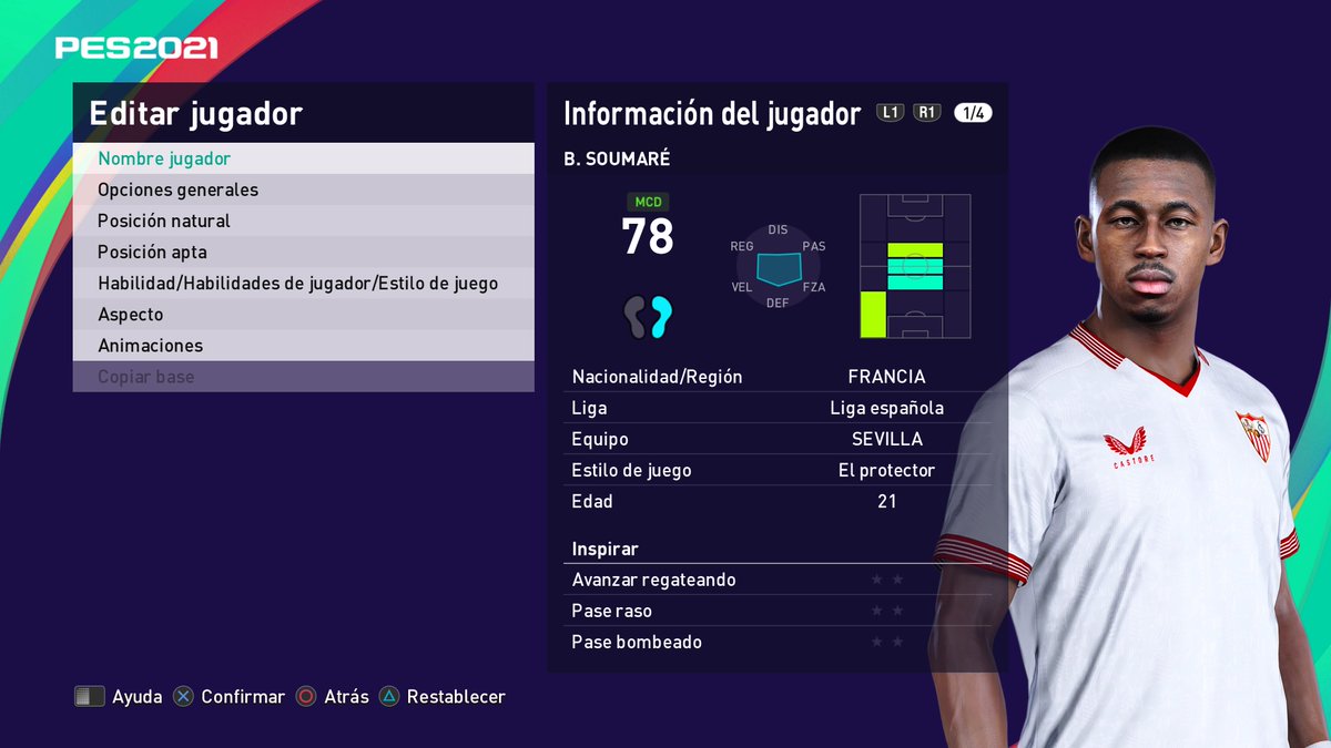 PESUniverse_es's tweet image. Siguiendo el final del mercado de fichajes al minuto. Soumaré - @SevillaFC. #OptionFile #eFootballPES2021SEASONUPDATE