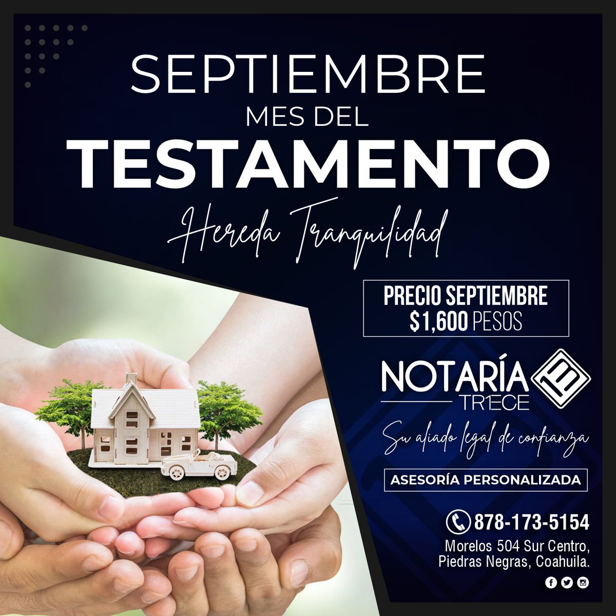 Este #MesDelTestamento hereda tranquilidad 🏠📄✒️

Durante #Septiembre, tramítalo por únicamente $1,600 pesos

☎️ Agenda tu cita al (878) 173-5154

#NotaríaTrece #SuAliadoLegalDeConfianza #NotarioAmigo