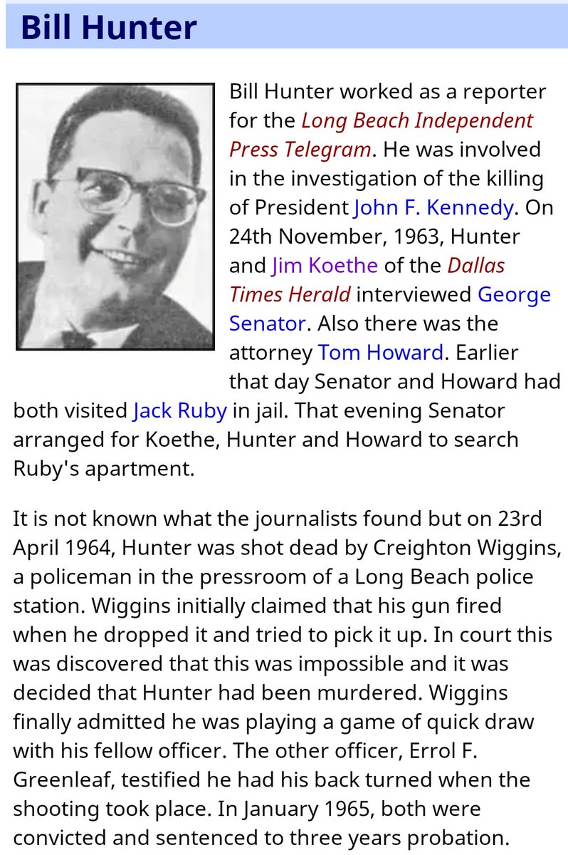 DavidTaormia's tweet image. #JimKoethe decided to write a book about the assassination of #JFK. Sept 21 1964 a man broke into his apartment and killed him by karate chop to the throat. April 23 1964, #BillHunter was shot dead by Creighton Wiggins, a policeman in the pressroom of a Long Beach police station.