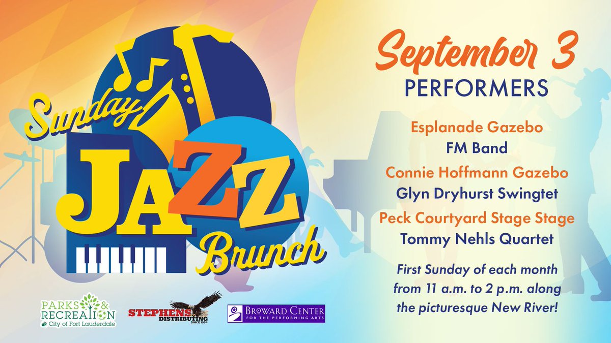 RiverwalkFTL's tweet photo. Tomorrow is Jazz Brunch!

Sunday 9/3 | 11a-2p | Esplanade Park
https://t.co/Xk4qMOx9kL

9/3 Schedule:
Esplanade Stage: FM Band/Hosted by DJ William Pennhouse
Connie Hoffmann Gazebo:G lyn Dryhurst Swingtet
Peck Courtyard Stage: Tommy Nehls Quartet
@FTLCityNews @playlauderdale https://t.co/VWl3Oe6C1F