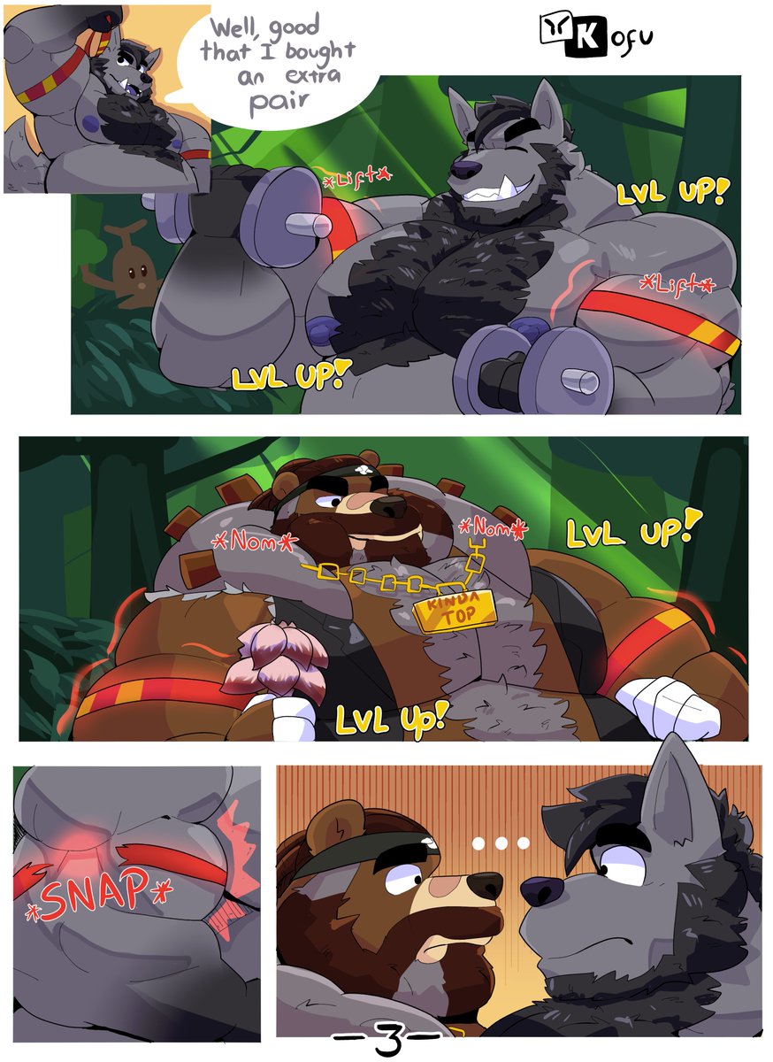 Exp Farming (Page 3) 💪A Comic for:
<a href="/grizzlybeaw/">the EmpBearroR</a>

and
<a href="/HoodieWulf/">Hoodie @hoodiewulf.bsky.social</a>

Oh no...