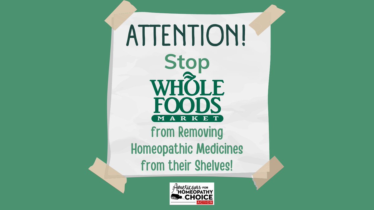 Help us send 25,000 messages by Sept 11 to Whole Foods management. While not directly tied to FDA enforcement, removing remedies from their shelves still affects people’s ability to choose homeopathy by limiting remedy access.

HomeopathyChoiceAction.org/Write-Congress

#homeopathychoice