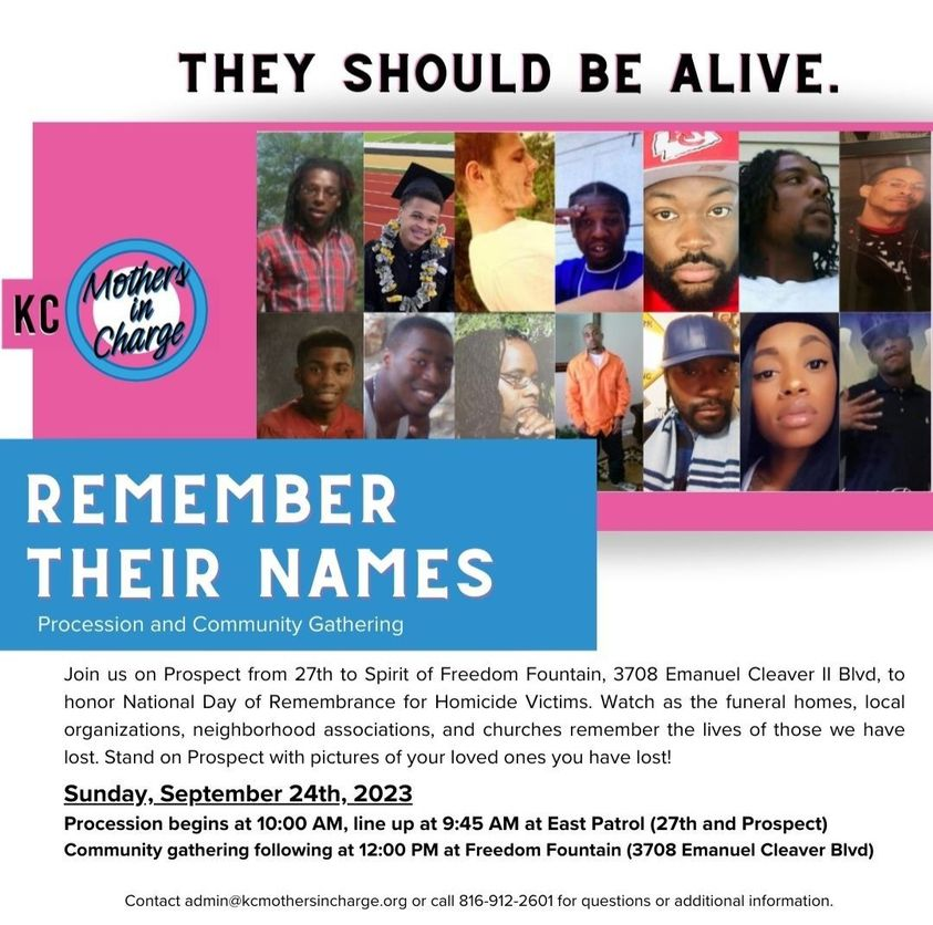 Join <a href="/KCMothersCharge/">KCMothersInCharge</a> on September 24th for a procession and community gathering to remember their names in honor of the National Day of Remembrance for Homicide Victims. We'll be there.
#remember #speak #community #kansascity
#RaiseHomicideAwareness