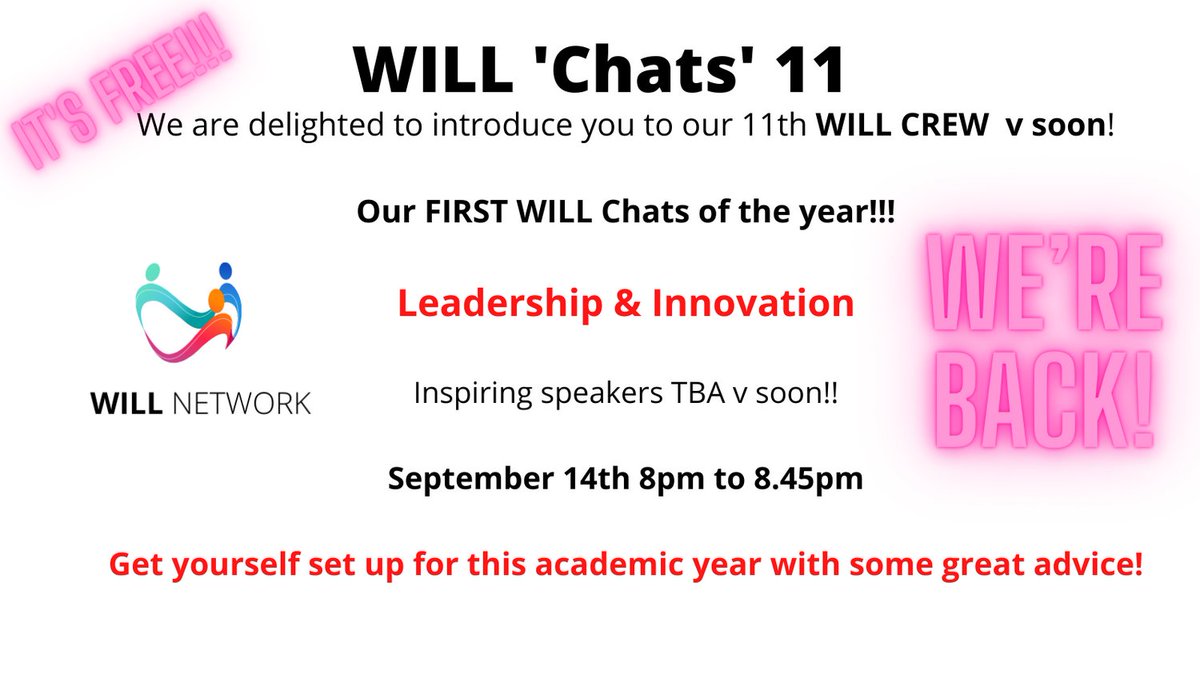 We are soooo excited to be up and running for 23/24 and to help as many inspiring & aspiring females in education along their leadership journey! Pour yourself a cuppa and register here for our 1st WILL CHATS of the year - Leadership & Innovation! zoom.us/meeting/regist…