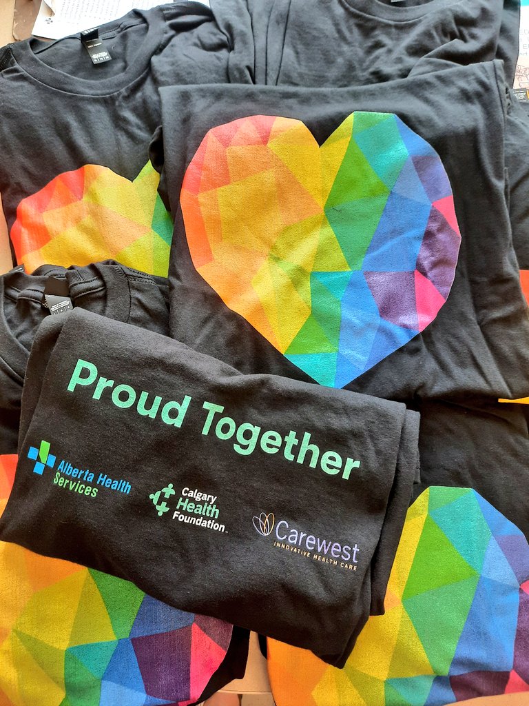 Thank you to <a href="/yyc_health/">Calgary Health Foundation</a> for the gorgeous #Pride2023 t-shirts! 

We are #ProudTogether 
#loveislove 
#WeAreAHS