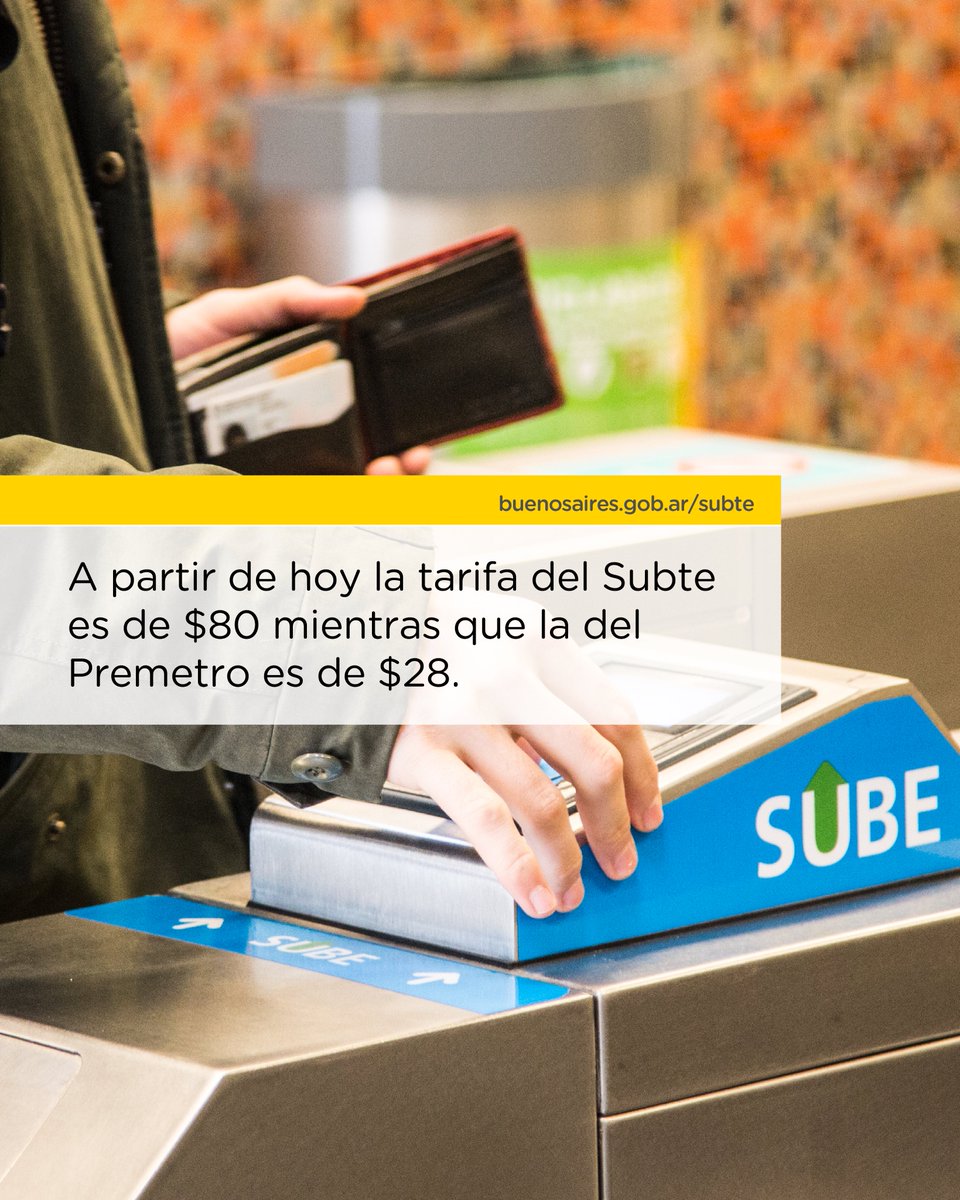 basubte's tweet photo. A partir de hoy, domingo 3 de septiembre, la tarifa del Subte es de $80 mientras que la del Premetro es de $28. Cuanto más viajás, menos pagás.

Acá te dejamos toda la info 👇 https://t.co/SYrUZ67W0f