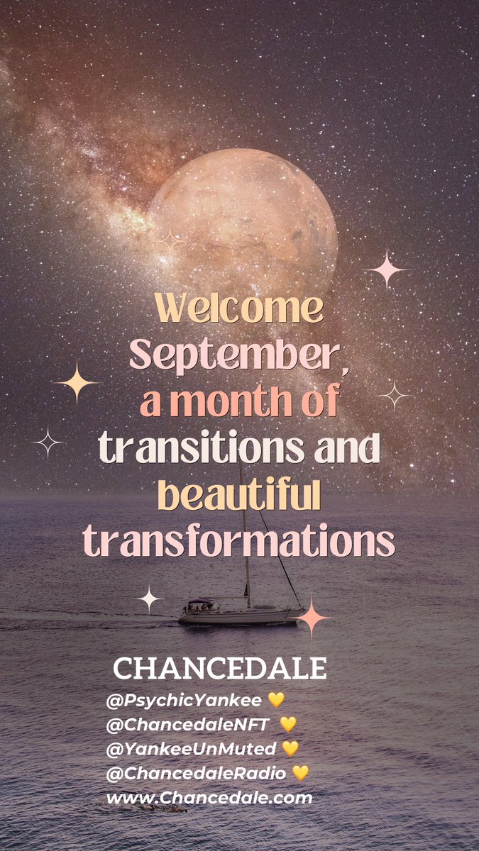 Welcome September &amp; have an amazing weekend &amp; Always be ready to take CHANCES. <a href="/ChancedaleNFT/">Chancedale</a> <a href="/PsychicYankee/">🔮CryptoPsychic</a> <a href="/Chance_Takers/">Chance Takers</a> <a href="/YankeeUnMuted/">YankeeUnMuted</a> <a href="/CheriH72/">Cheri Haase</a>