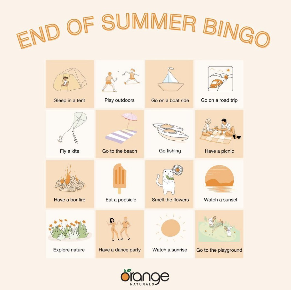 Let’s play B-I-N-G-O! 🧡

Summer isn’t over just yet. There’s plenty of time to get outside and enjoy #summer weather before the leaves start to change.

Have you gotten a #BINGO? What are you going to check off next?