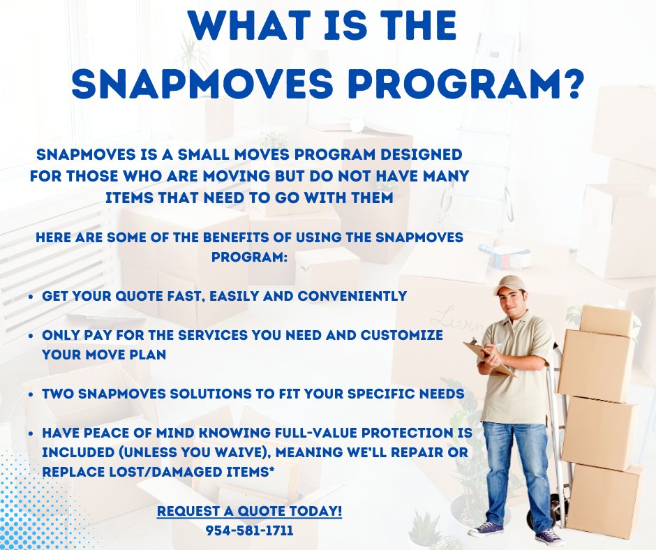moving_a1a's tweet image. If you need to make a local move or a long distance one and you don't have a lot of things to move, the SNAPMOVES program may be right for you!

Call us at 954-581-1711 or request a quote online: a1aatlantic.com/request-a-quot…

#a1aatlanticmovingandstorage #Snapmoves #smallmoves