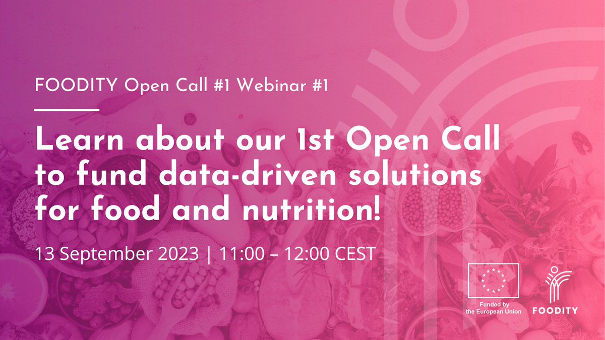 📣 Food innovators: 🗓️ Join us on 13 Sep to learn about the keys to our 1st #OpenCall to fund data-driven solutions in food and nutrition — 💰 offering up to €187.500! Want to know if this opportunity is for you? Register now! 👉 f6s.com/foodity-open-c… #FOODITYopencall1