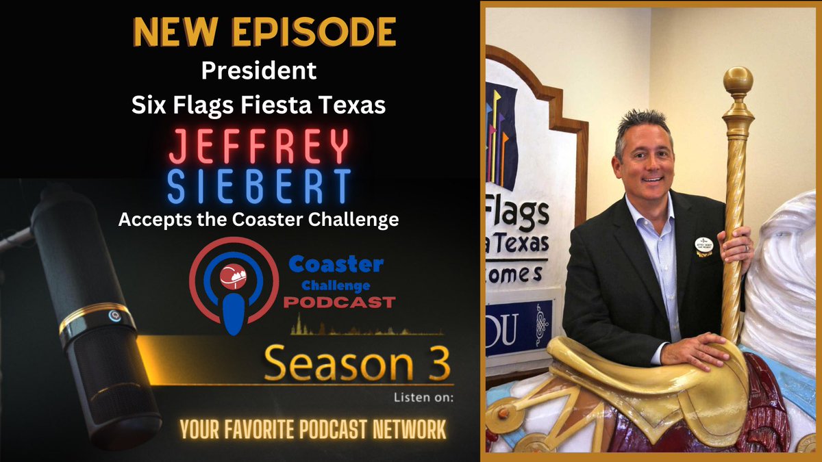 CoasterChallen2's tweet photo. I'm listening to Coaster Challenge Podcast | Episode 121: Six Flags Fiesta Texas Park President Jeffrey Siebert accepts the Coaster Challenge on Podbean, check it out! https://t.co/1RymAiL1RM. @SF_FiestaTexas https://t.co/WY69rYmcv2