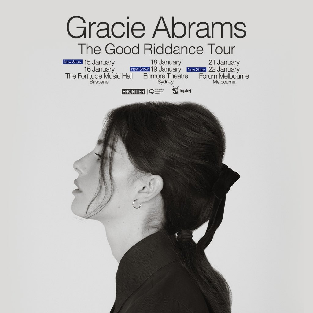 Hiiiiiii we added 3 more shows in Australia which I really can’t wait for and tickets for all 6 shows go on sale Tuesday at 11am local time ♥️🇦🇺♥️ gracieabrams.com/tour