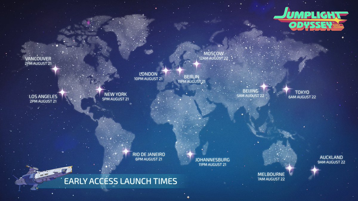 ✨PREPARE FOR JUMPLIGHT✨

Check out the time that Jumplight Odyssey will be launching into Early Access in your region 🚀

Will you heed the call, Captain?