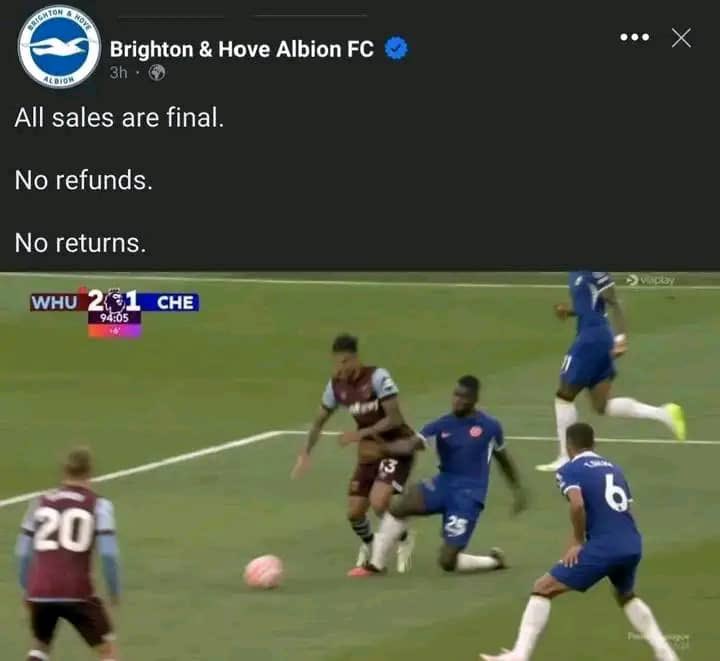 I want to believe this is not coming from Brighton’s official page. Otherwise, Chelsea fans, see me tomorrow for serious demonstration.