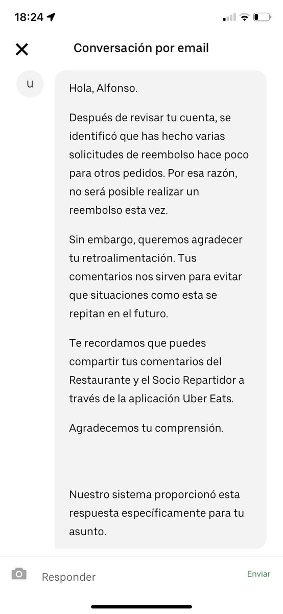 poncho0428's tweet photo. Que pésimo servicio de @UberEats #Mexico. Pago membresía y cada vez que ordenó sucede algo, sus respuestas son preocupantes vs el servicio “que desean” ofrecer. Anexo imágenes de respuestas, ahora es mi culpa por quejarme… En serio??? @SushiIttoMx #UberEats https://t.co/fB2zTrlhYy