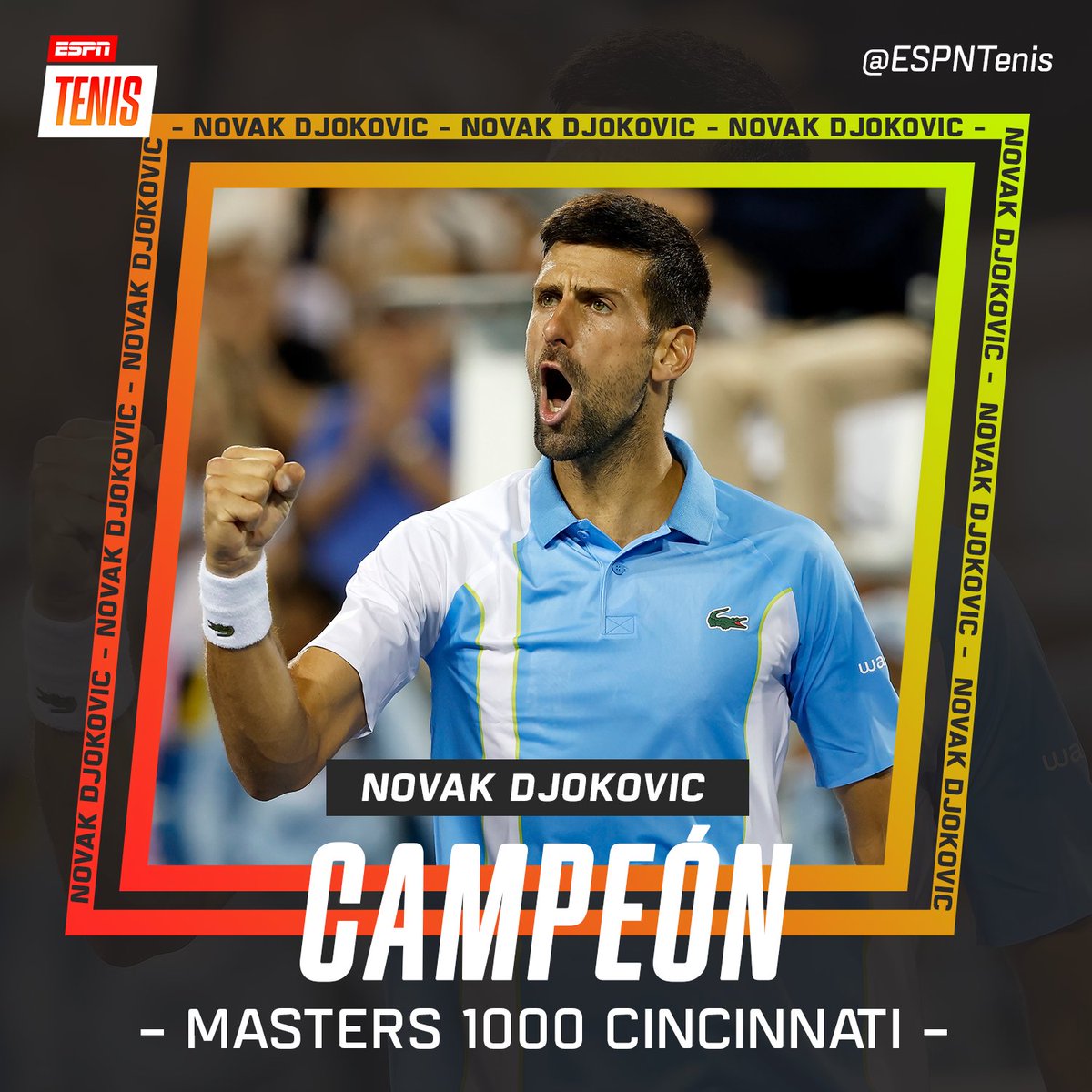 LA LEYENDA DEL TENIS. 👑

🇷🇸 Djokovic le añadió otra página dorada a una carrera sin precedentes en la historia: salvó un match point para superar 5-7, 7-6 (7) y 7-6 (4) a 🇪🇸 Alcaraz en una épica final de 3h48m en #Cincinnati. 🏆

39° título de Masters 1000 para la bestia. 🔥
