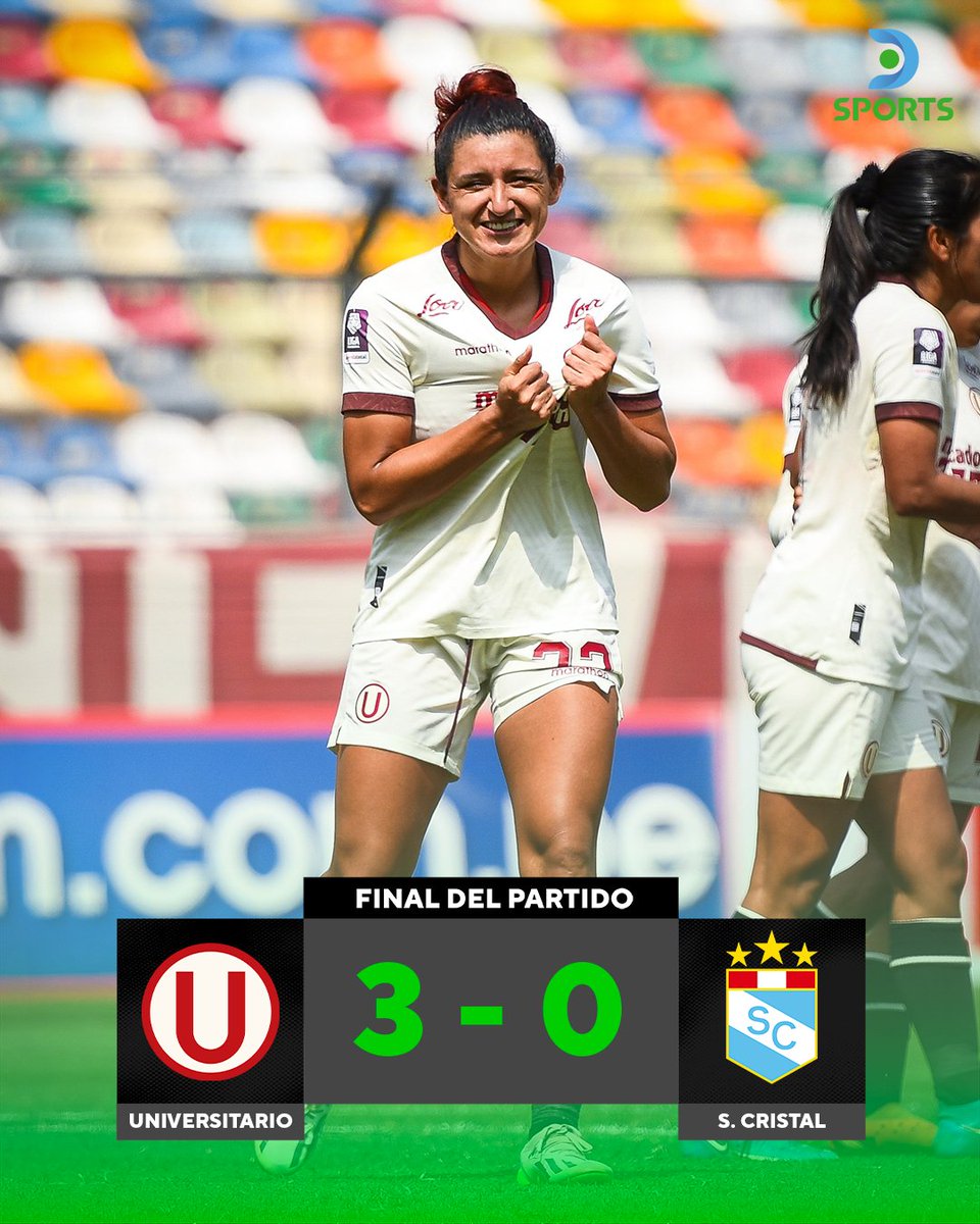 DSportsPE's tweet photo. ¡CREMAS A LA FINAL!🔜💛
▶️ Universitario de Deportes goleó 3-0 🆚 Sporting Cristal por la semifinal de vuelta de Liga Femenina 🇵🇪. El global quedó 7-1 a favor de merengues y jugarán la final 🆚 Alianza Lima
▶️ Novoa 44'⚽, Flores 75'⚽ y Canales 93'⚽ anotaron 🔝
#LigaFem 🇵🇪 https://t.co/YzYFVhGCx5