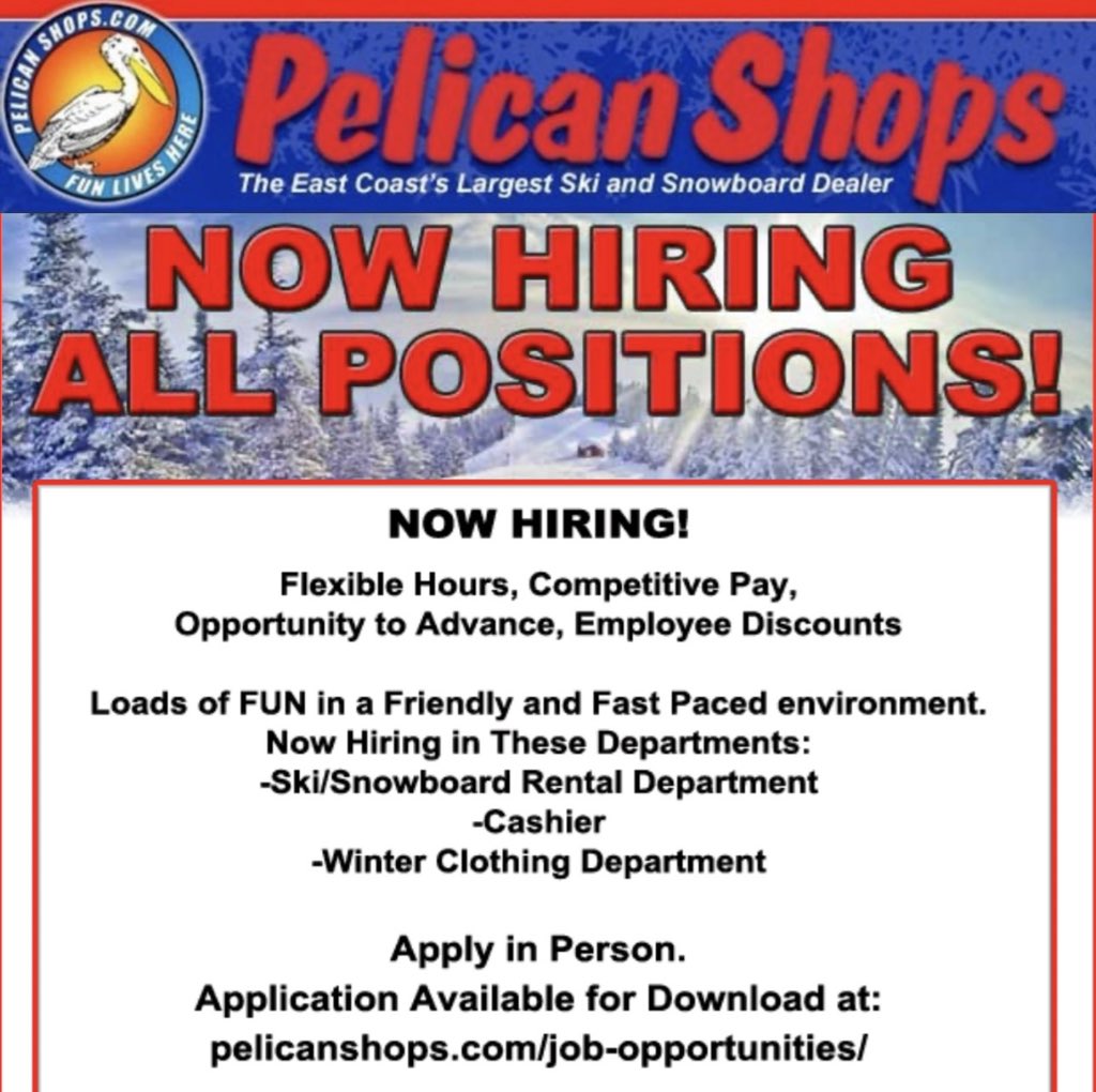 PelicanShops's tweet photo. ❄️🏂⛷️Pelican Is Now Taking Applications For Our Winter Departments!~ Are You Interested?!🔹Connect With Your Local Pelican Shop! 
✔️Download Application At: https://t.co/mbWEVW2fGv

#winterfun #skiing #snowboarding #outdoorliving #ski #snowboard #snowdays #nj #pa #pelicanshops https://t.co/I6WFKtCaXO