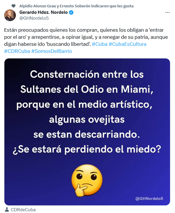 Un tuit que debieran ver todos los artistas y cubanos en general, para que no se les olvide lo que representan para quienes controlan Cuba: ovejas, objetos, carneros.