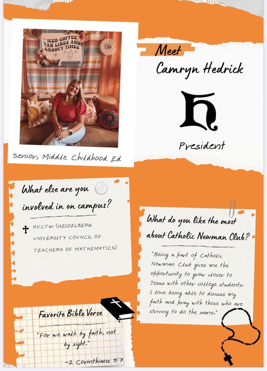 CatholicHu's tweet photo. The last Catholic Newman Club officer that we’d like to introduce is our President, Camryn Hedrick! 

Stop by our table at the Student Organization Showcase/Fair at 7pm tonight to meet some of our members! https://t.co/aT42pmRURV