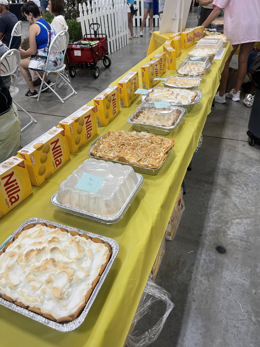 BIGJOEONTHEGO_'s tweet photo. Excited to be a part and a judge of the Banana Pudding Contest at the Tennessee State Fair this afternoon. This is just half of the entrees.  What a day this will be. #wilsoncountyfair https://t.co/xtd7tmayAH