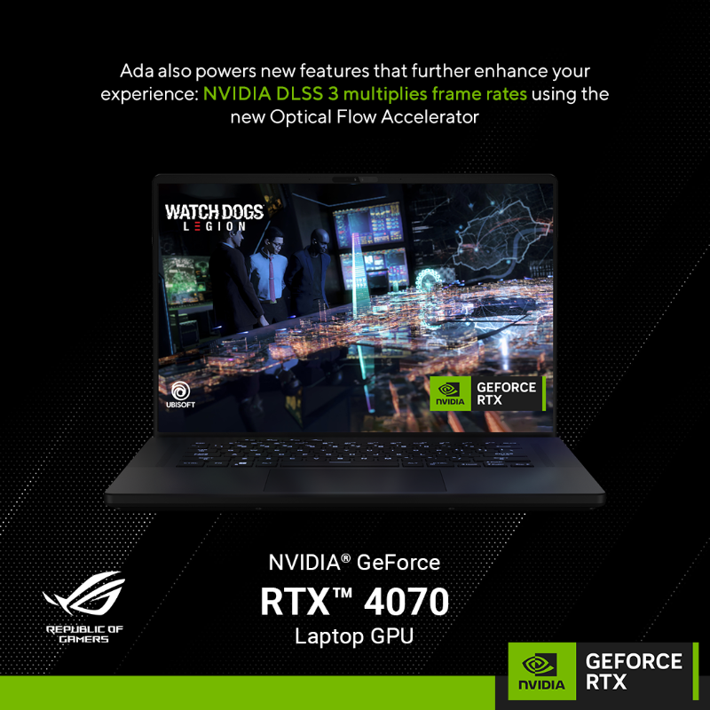 ASUS_za's tweet photo. Powered by the latest NVIDIA® technology, the ROG Zephyrus M16 features a NVIDIA® GeForce RTX™ 4000 Series GPU, delivering a quantum leap in both performance and AI-powered graphics.

#Nvidia #ROG #Evetech #rtx40 #dlss3 #40series