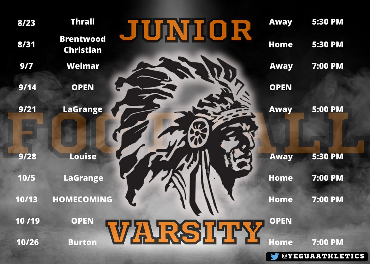 YeguaAthletics's tweet photo. 💣‼️🦾 SCHEDULE DROP 🦾‼️💣

Here is your 2023 Somerville Yegua Junior Varsity Football Schedule!!! #BeTheTribe

@NFHSNetwork @kbtxsports @Kwhi1280 @THSCAcoaches https://t.co/bZgCT0lqPz