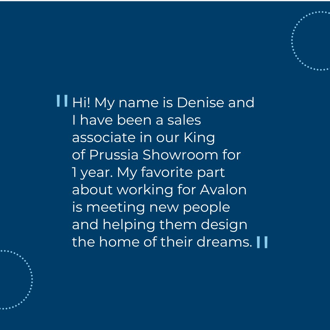 In the spotlight today is one of our sales associates from our King of Prussia location – Denise. Thank you, Denise, for always working hard and enthusiastically to assist customers with designing their dream home. 
#weareavalon #morethanflooring