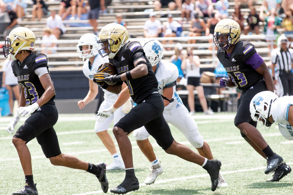 With freshman Chance Gilbert (No. 23) protecting, <a href="/0lilpopit/">Derrion Horsley</a> is on his way for the <a href="/ECHSrecruits/">East Coweta Recruits</a> winning touchdown against Starr's Mill in the Coweta/Fayette Classic on Saturday.