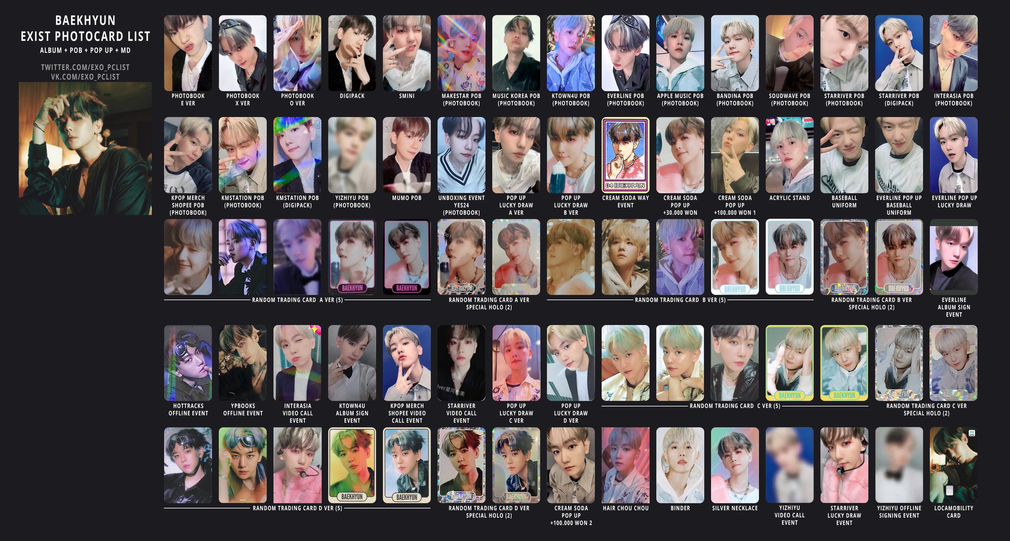 EXO's photocard lists | ot9 в X: „#EXO Baekhyun #EXIST