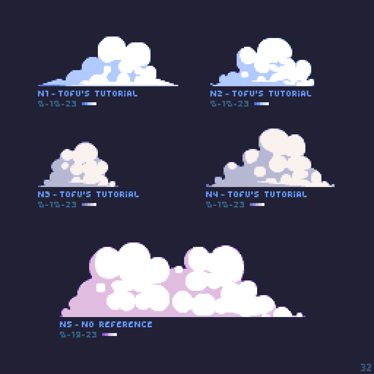 Here's the full cloud study I did :) 
#pixelart #ドット絵