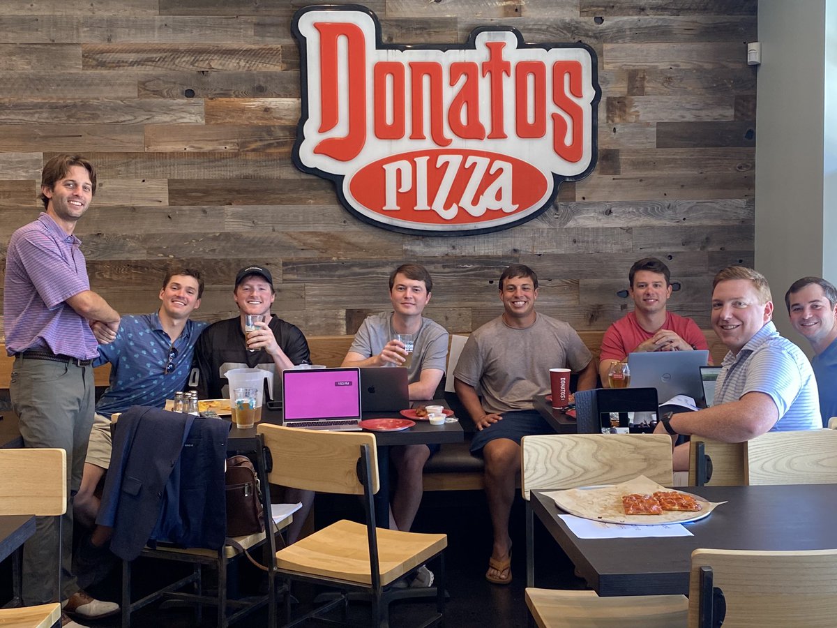 YSU_Fantasy's tweet photo. And the 13th season is underway! Huge thanks to @Donatos for sponsoring this year’s draft. #FirstPickOverall was a large, thin crust, & extra crispy pepperoni pie! https://t.co/Y8HDzglZpy