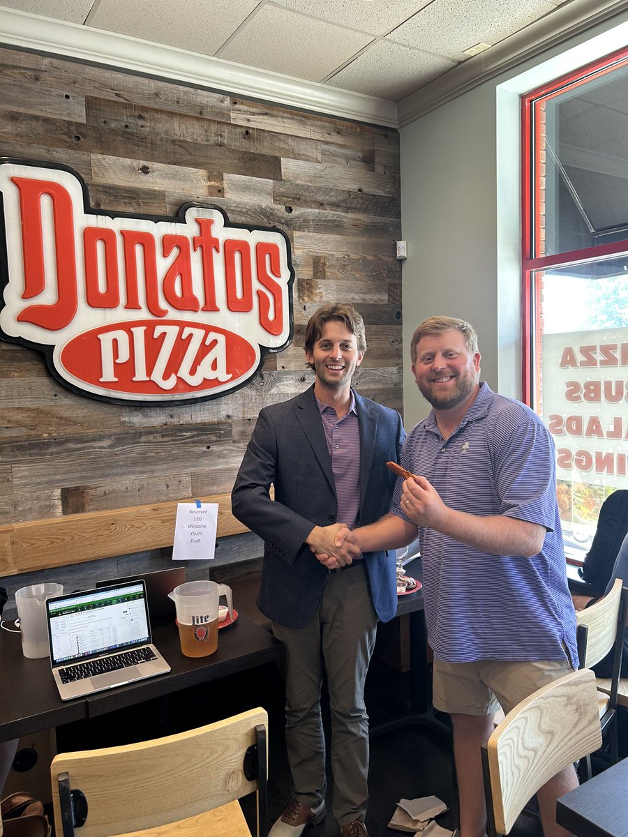 YSU_Fantasy's tweet photo. And the 13th season is underway! Huge thanks to @Donatos for sponsoring this year’s draft. #FirstPickOverall was a large, thin crust, & extra crispy pepperoni pie! https://t.co/Y8HDzglZpy
