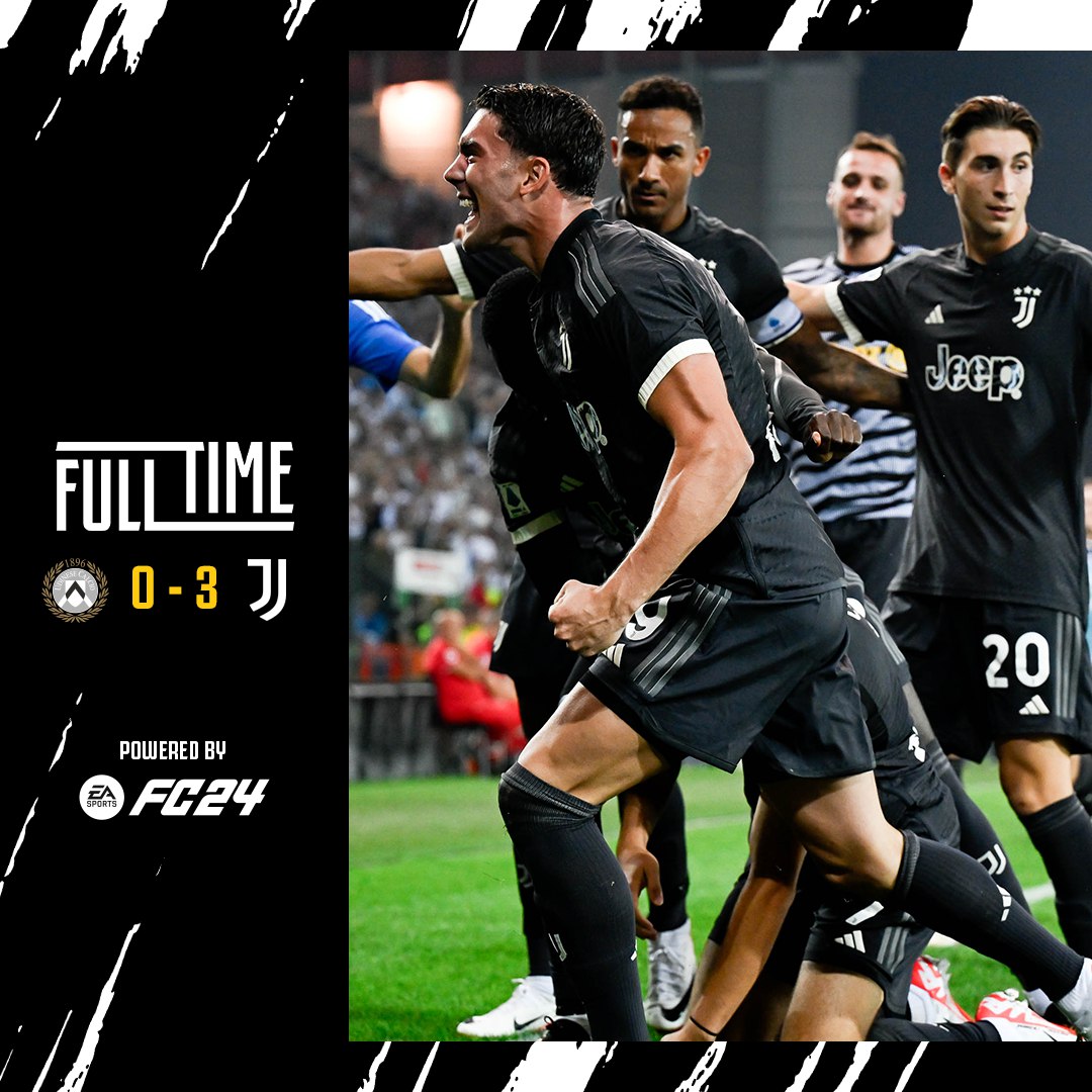 FT | Cominciamo con una bellissima vittoria ⚪️⚫️

Fede, Dušan e Adrien ⚽️⚽️⚽️

Bravissimi ragazzi 👏

#UdineseJuve