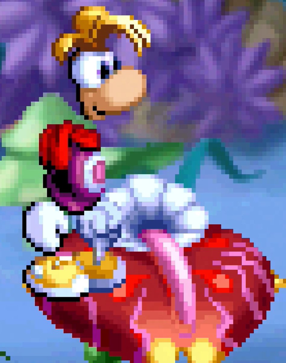 5Xpixels's tweet photo. When circles look like circles. Rayman's shirt and eyes 👀
Rayman #SegaSaturn (Real Hardware) 
Both RGBS and 4K upscaled by Retrotink 4k with settings:
Sharp Pixels | HDR OFF (capture card chroma subsampling limitations!)
Photo of an OLED LG C9:  A Grille RYB | HDR ON https://t.co/o9r6VcSSAI