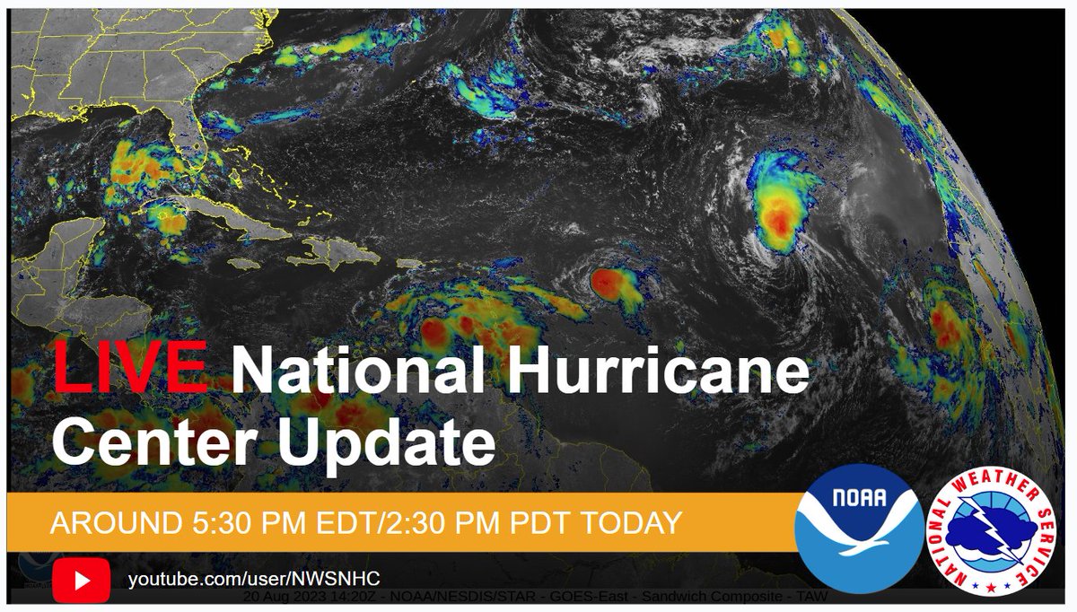 The National Hurricane Center Deputy Director Jamie Rhome will provide the afternoon update on Hurricane Hilary 5:30 PM EDT/2:30 PM PDT from the Hurricane Center. Please join us on Facebook Live and our National Hurricane Center You Tube Page at: youtube.com/user/NWSNHC