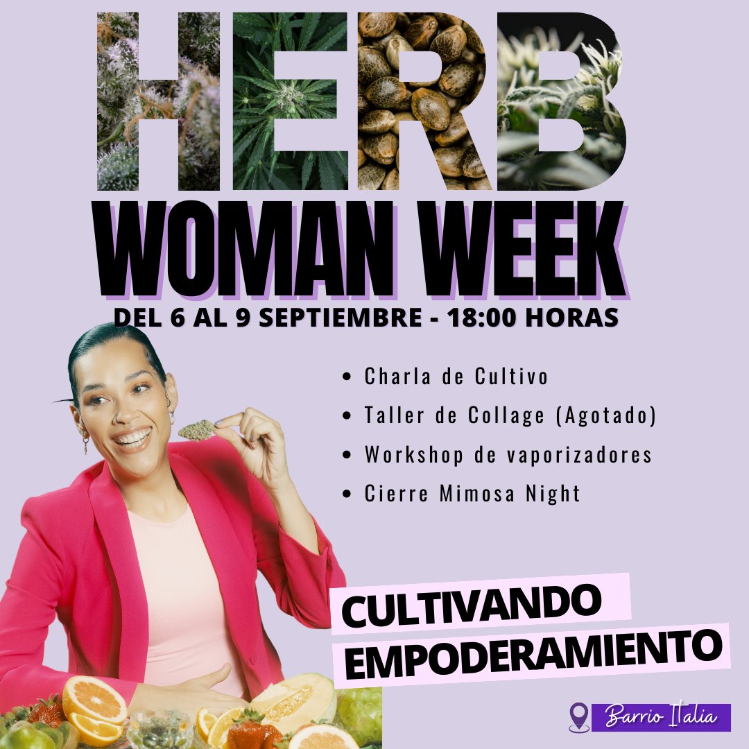 #HerbWomanWeek Para todas las mujeres que quieren informarse y educarse sobre cannabis! la semana del 6 al 9 de septiembre tendremos distintas actividades! para inscribirse deben completar el formulario forms.gle/ZDRob5VZKF443X…