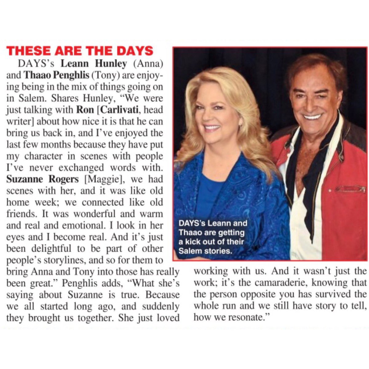 katm20105's tweet photo. ✨Thaao Penghlis and Leann Hunley had such beautiful things to say about Suzanne Rogers in Soap Opera Digest Magazine 2022✨💖⏳ #SuzanneRogers #SR50 #ThaaoPenghlis #LeannHunley #MaggieHortonKiriakis #TonyDiMera #AnnaDiMera #Tanna #Days #DOOL #DaysofourLives https://t.co/w6eKB5yI2U