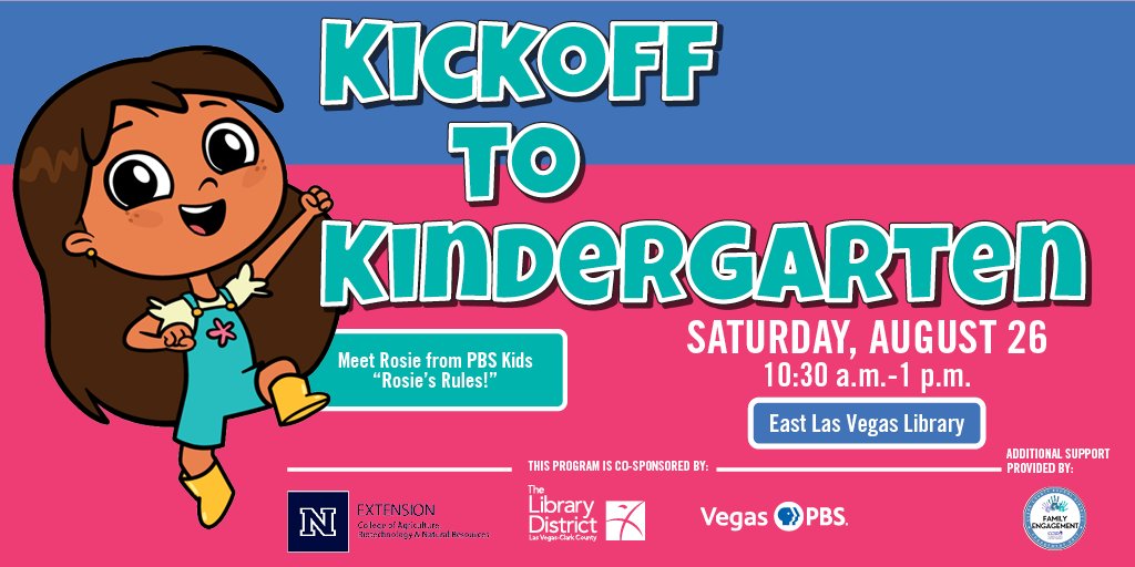 Let us help prepare your child for kindergarten at our annual school readiness fair with <a href="/unevadareno/">University of Nevada, Reno</a> at #EastLasVegas Library on Saturday, August 26 🎒 ✏️! Enjoy fun activities, plus meet “Rosie” from <a href="/PBSKIDS/">PBS KIDS</a> show “Rosie's Rules” as seen on <a href="/VegasPBS/">Vegas PBS</a>! bit.ly/3Qk8JOt