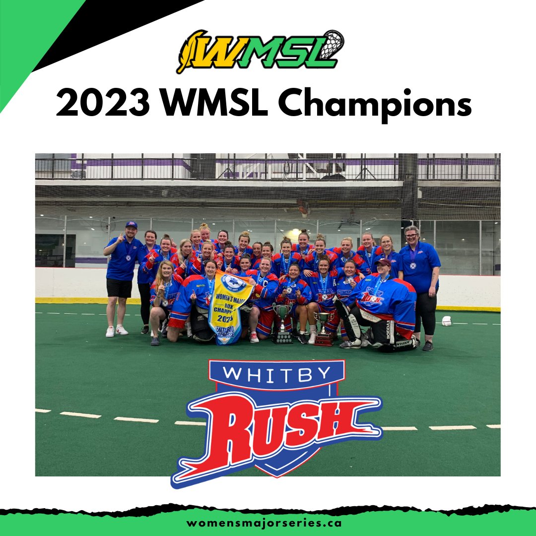 Congrats to Our 2023 Champions the Whitby Rush!

Winners of the regular season champs and  the Becky Smith Memorial Trophy and now also winners of the 2023 Women's Major Series Lacrosse Championship as overall Champions.

#WMSL #Lacrosse #WomensBoxLacrosse