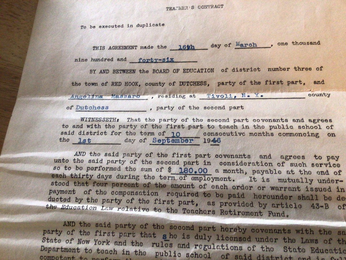 My Mother’s first teaching contract . Notice the HUGE salary!